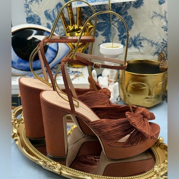 LOEFFLER RANDALL 🧿 NWOB Natalia Terracotta Organza Platform Sandals, Sz 7 - Picture 9 of 16